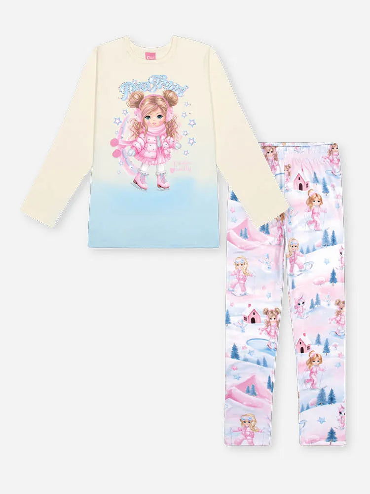 Conjunto Infantil Cinti Inverno Com Calça e Blusa Off White Ice