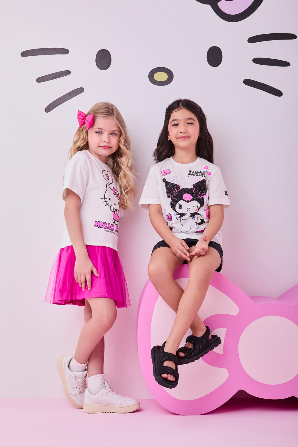 Vestido Infantil Momi Verão com Tule Rosa Hello Kitty