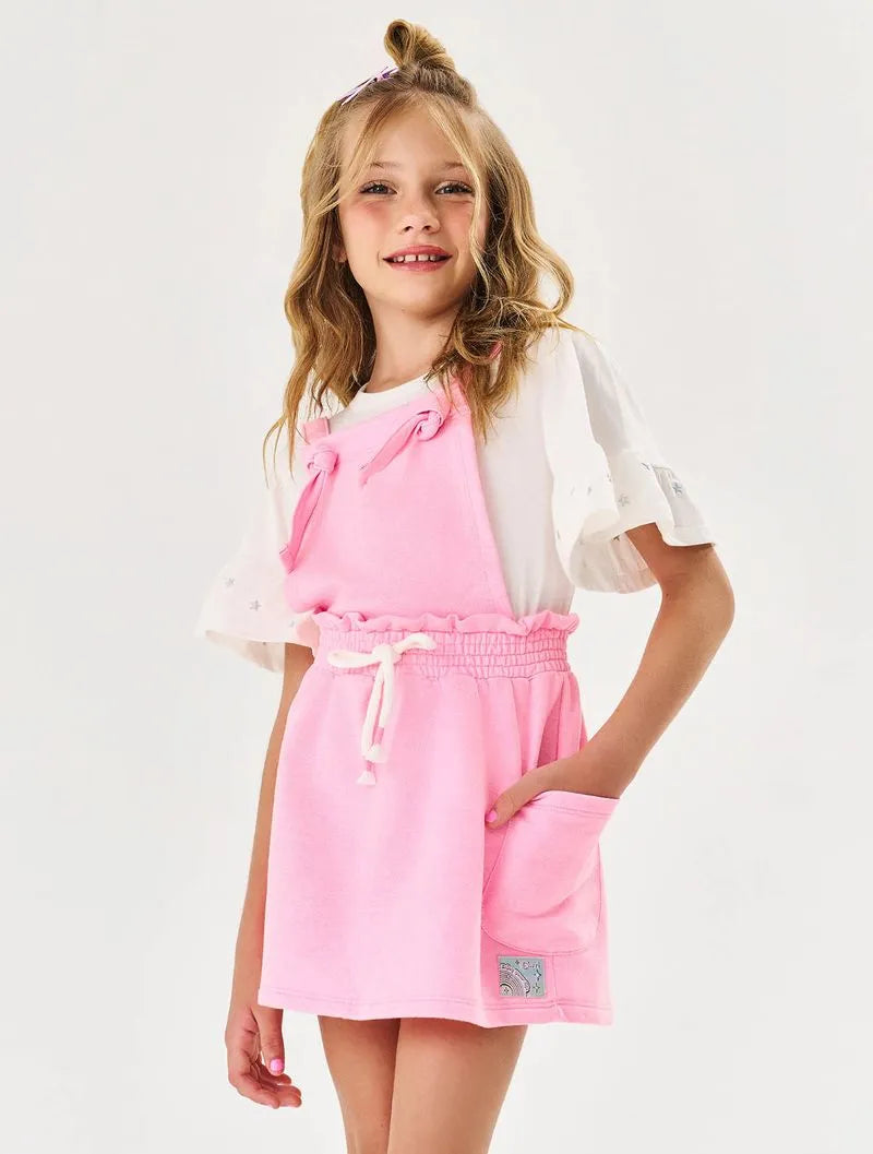 Salopete Infantil Cinti Verão Rosa com Blusa Estrela