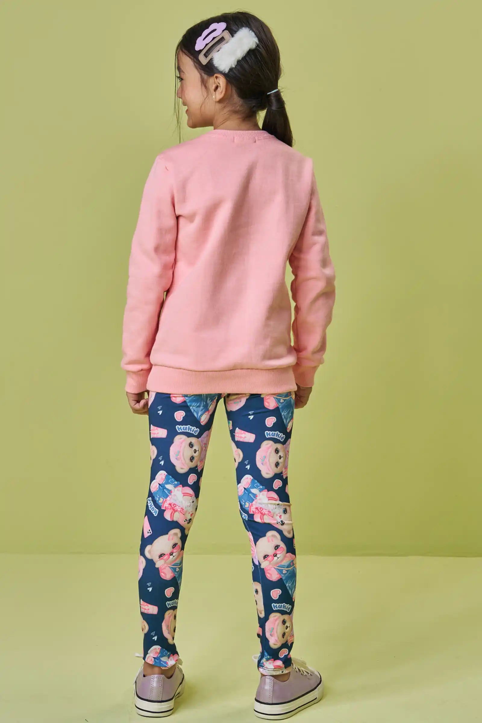 Conjunto Infantil Kukiê Inverno com Calça Legging Azul e Moletom Flanelado Ursinha Selfie