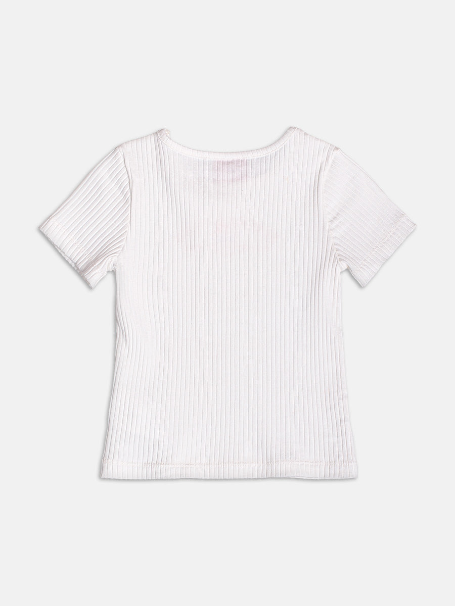 Conjunto Infantil Momi Verão com Shorts Saia Laranja e Blusa Branca Summer Vibes