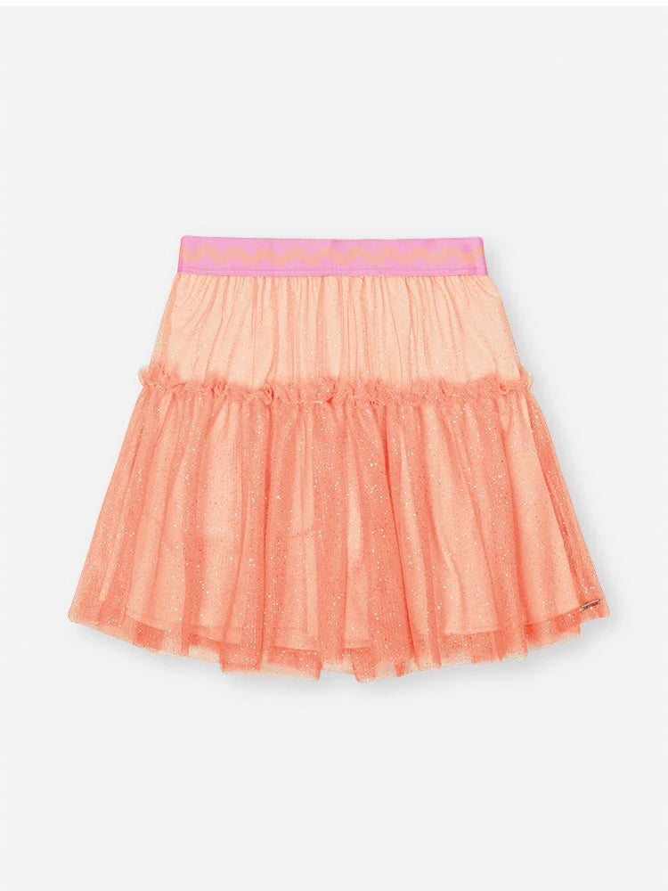 Conjunto Infantil Cinti Verão com Saia Laranja em Tule e Regata Coração