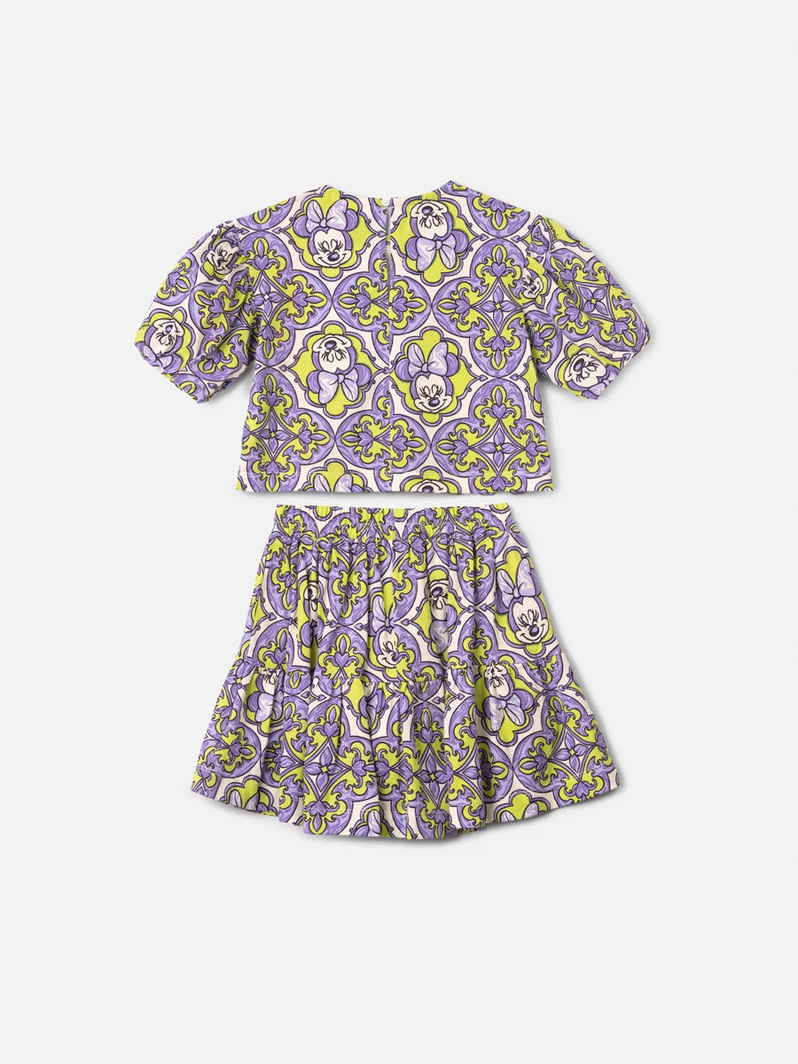 Conjunto Infantil Menina Animê com Saia e Blusa Lilás Minnie Disney