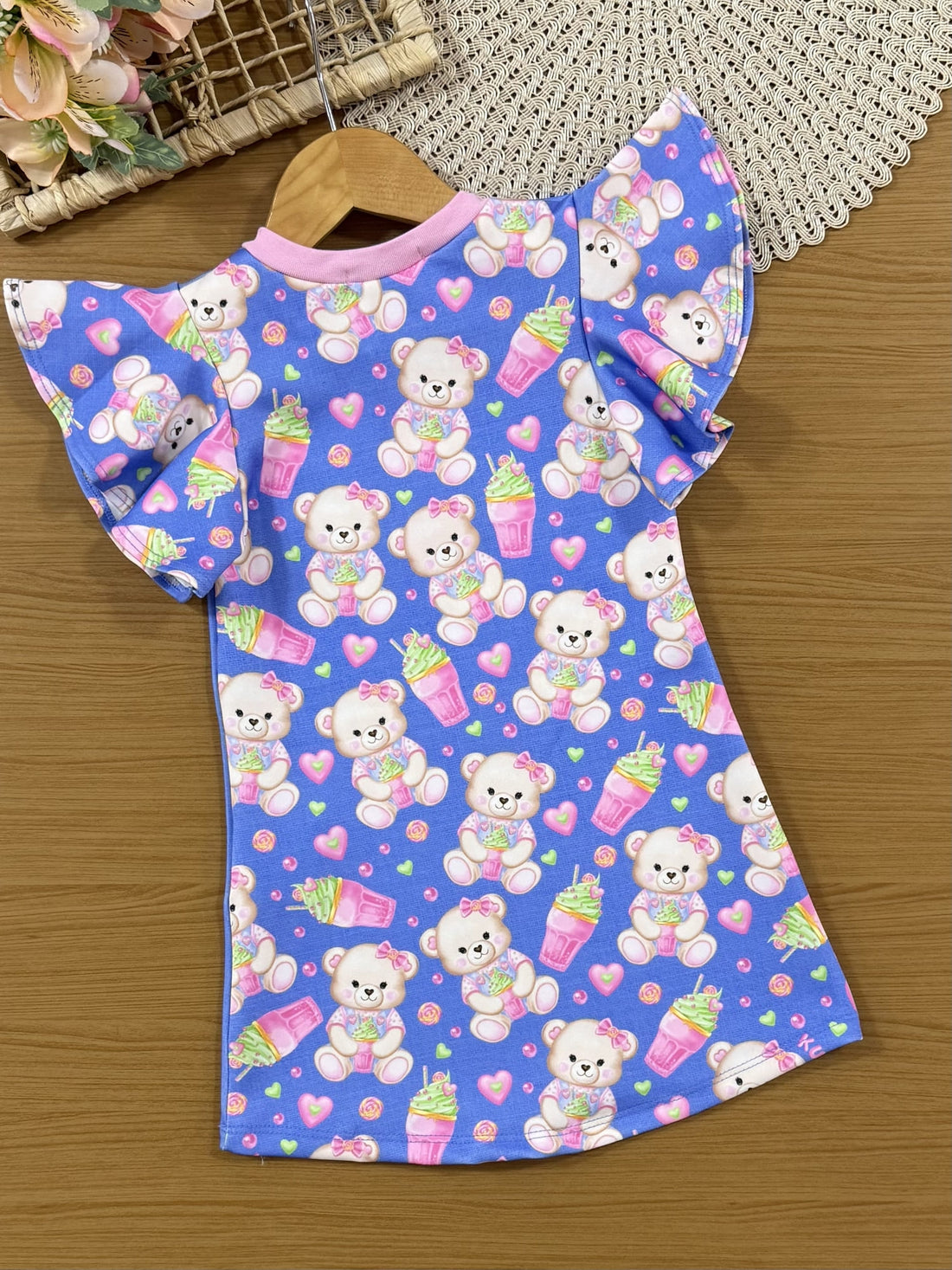 Vestido Infantil Kukiê Verão Azul Ursinha com Strass