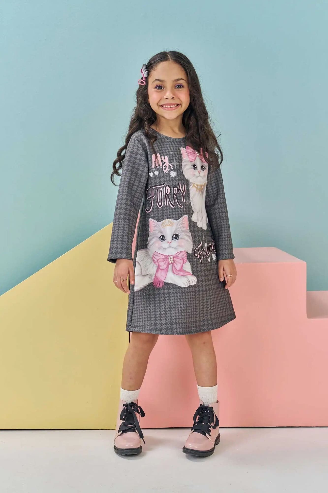 Vestido Infantil Kukie Inverno Gatinhas