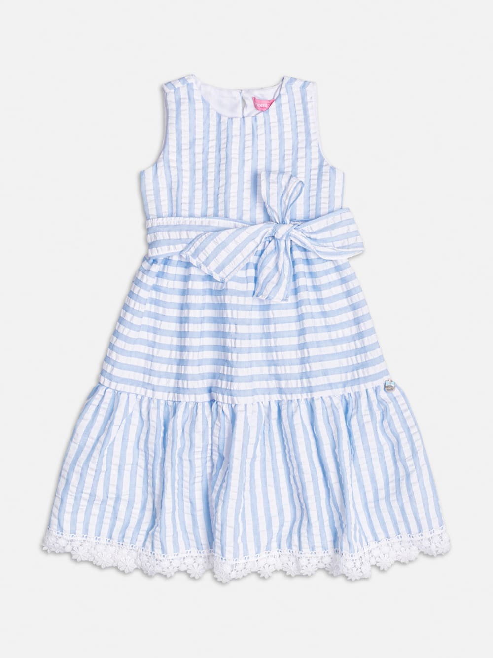 Vestido Infantil Momi Azul Listrado com Laço