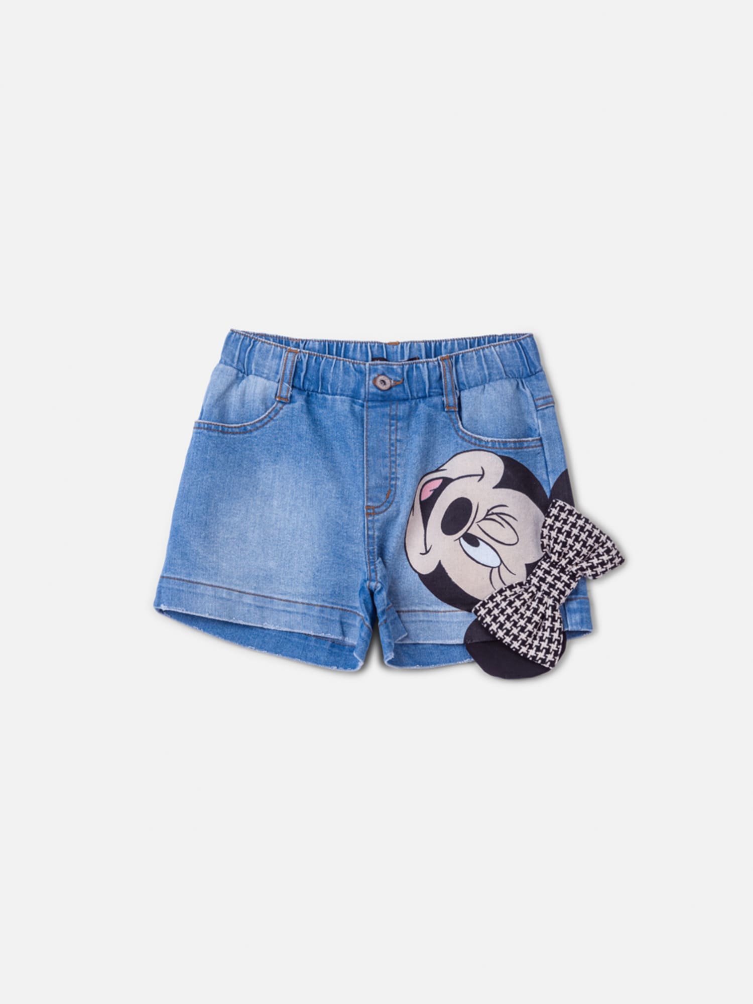 Shorts infantil Animê Jeans Minnie com Laço Disney