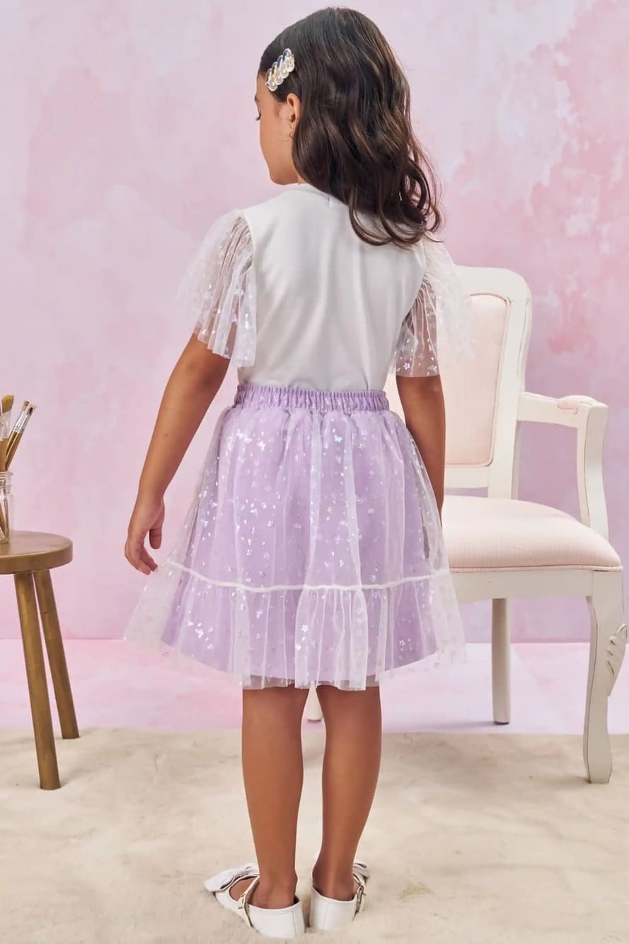 Conjunto Infantil Kukie Verão Com Saia e Blusa Gatinha e Cachorrinha
