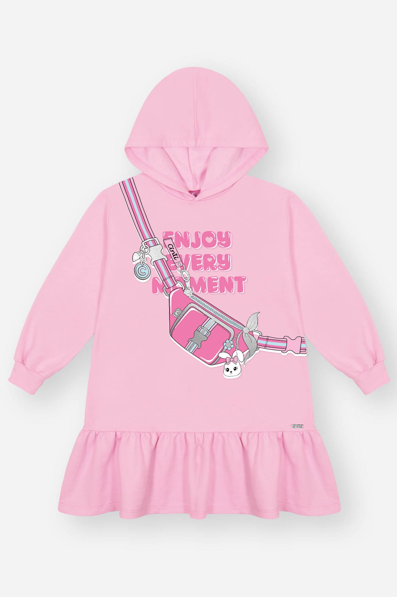 Vestido Infantil Cinti Inverno Rosa Bolsinha Coelhinha