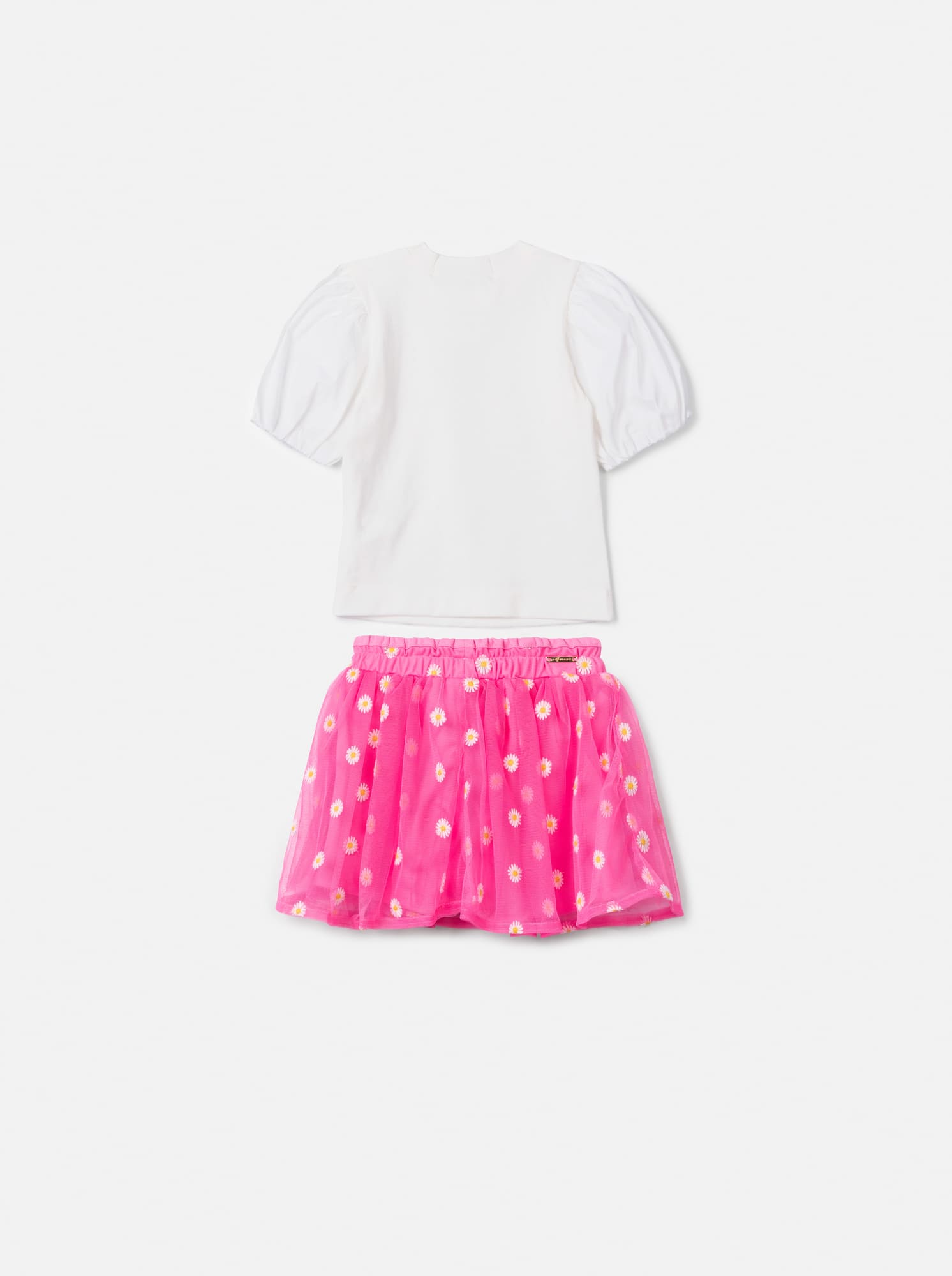 Conjunto Infantil Animê Verão com Saia em Tule Rosa e Blusa Branca Margarida Disney