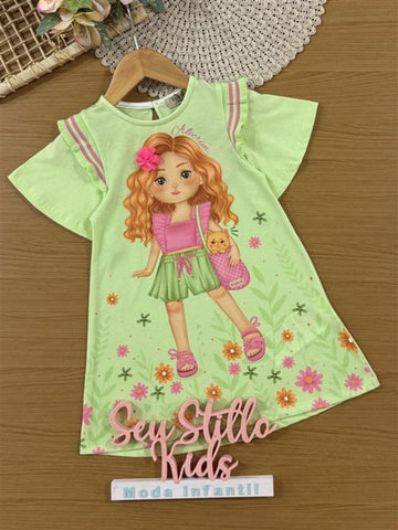 Vestido Infantil Kukiê Verão Verde Menininha Floral