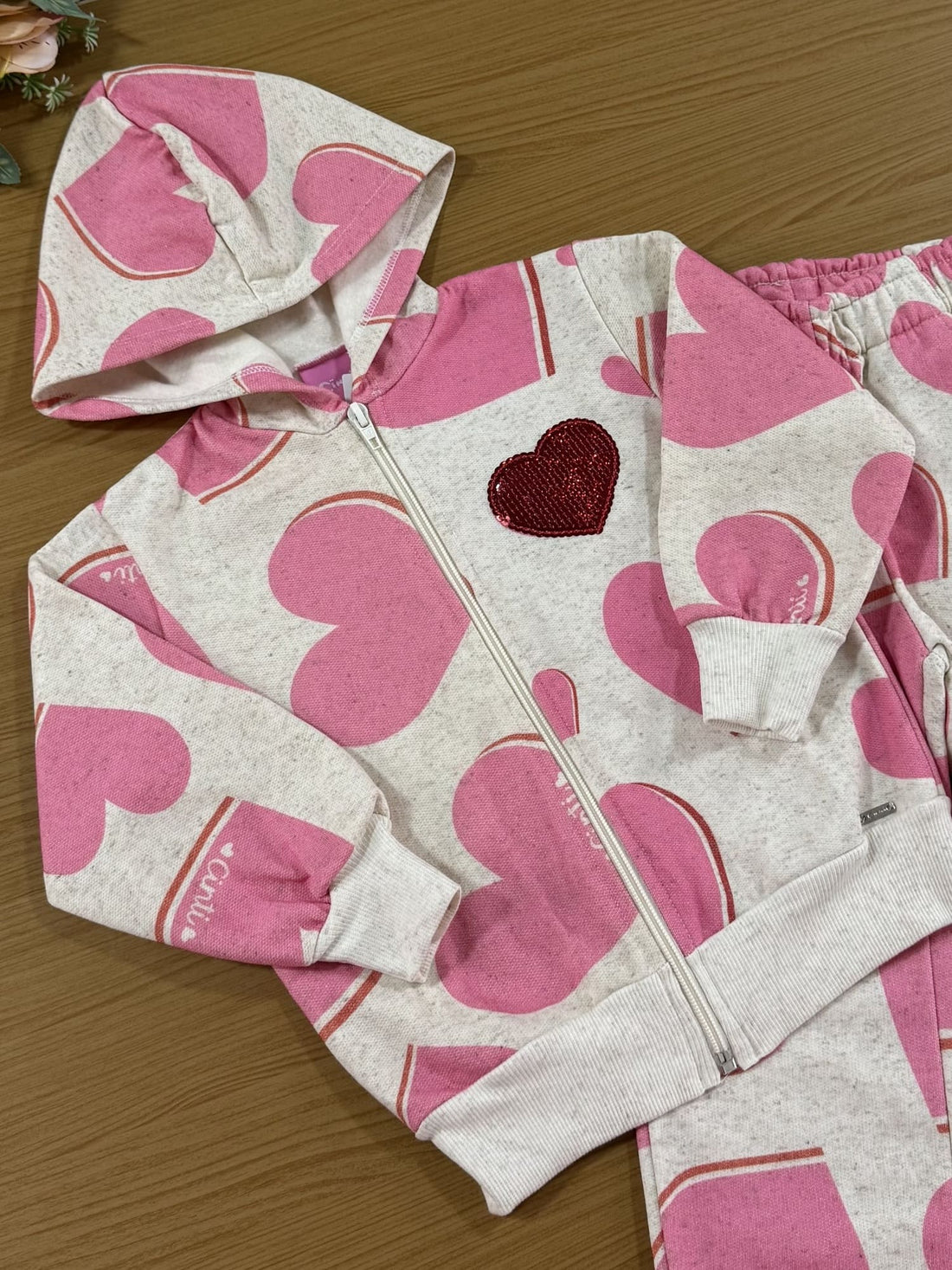 Conjunto Infantil Cinti Inverno Calça e Moletom Flanelado Coração