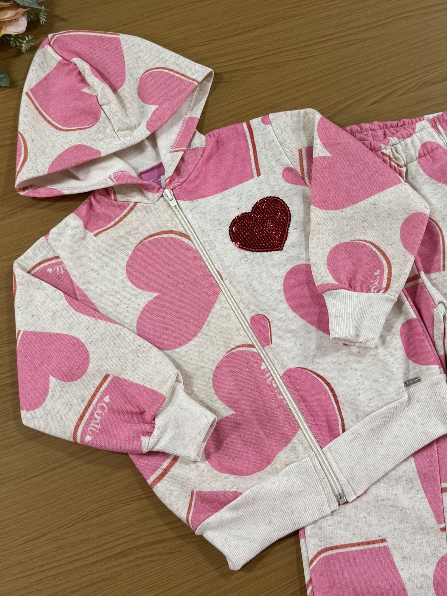 Conjunto Infantil Cinti Inverno Calça e Moletom Flanelado Coração