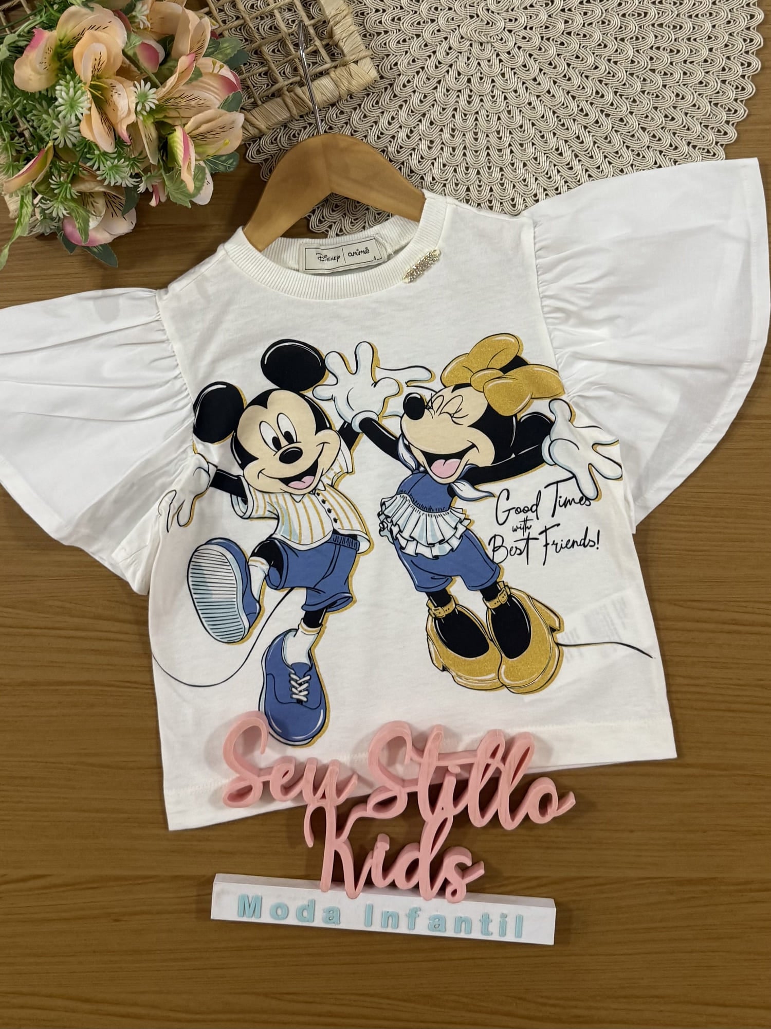 Blusa Infantil Animê Verão Branca Mickey e Amigos Disney