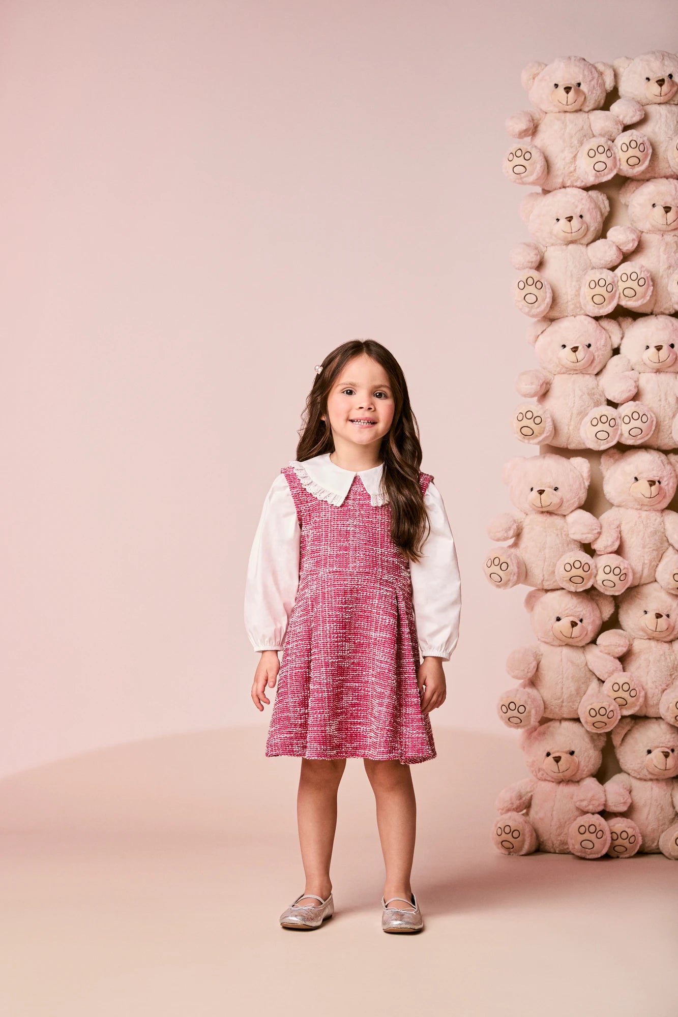 Vestido Infantil Momi Inverno Vermelho Tweed com Gola