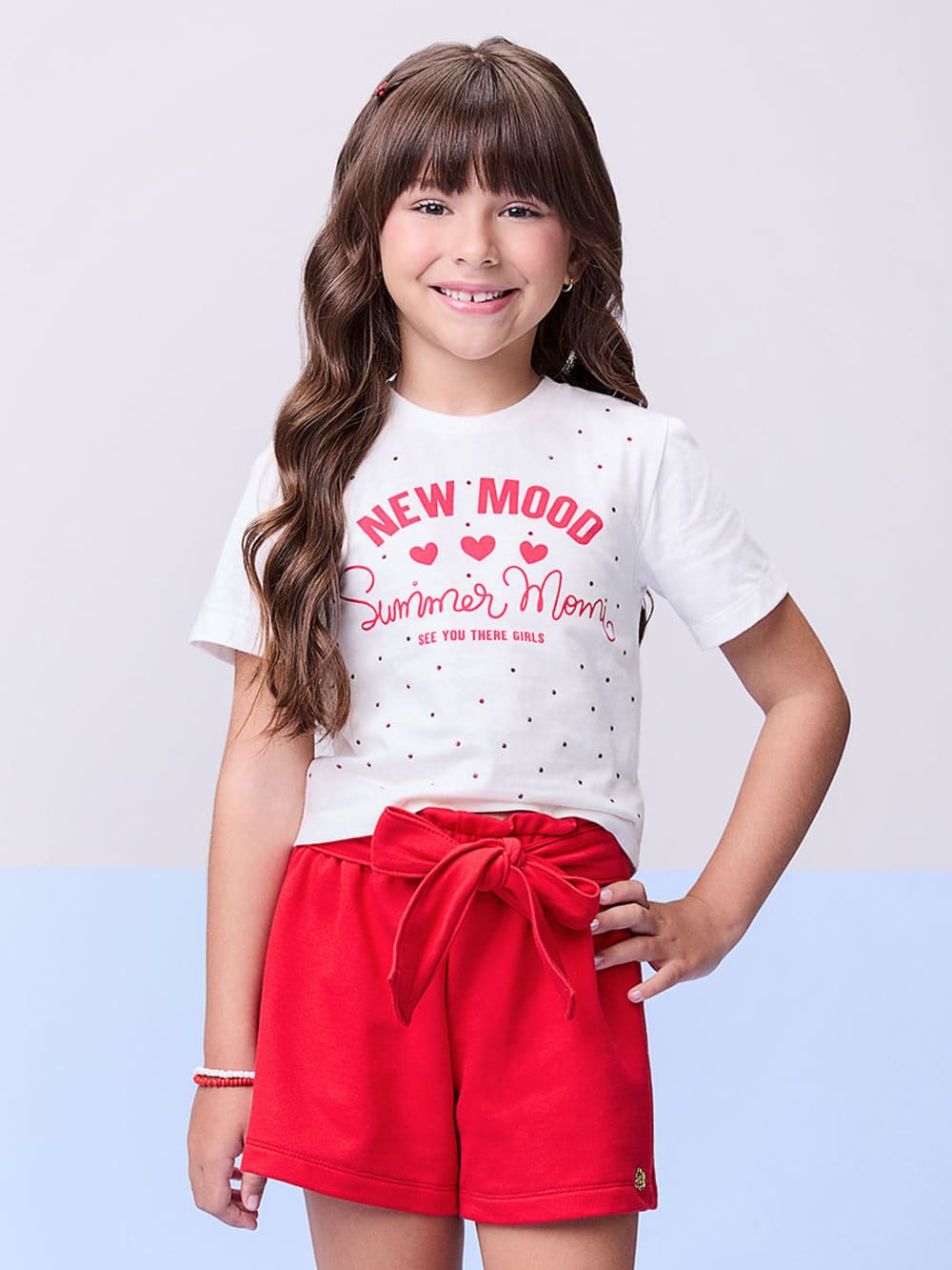 Conjunto Infantil Momi Verão Shorts Vermelho e Blusa Summer