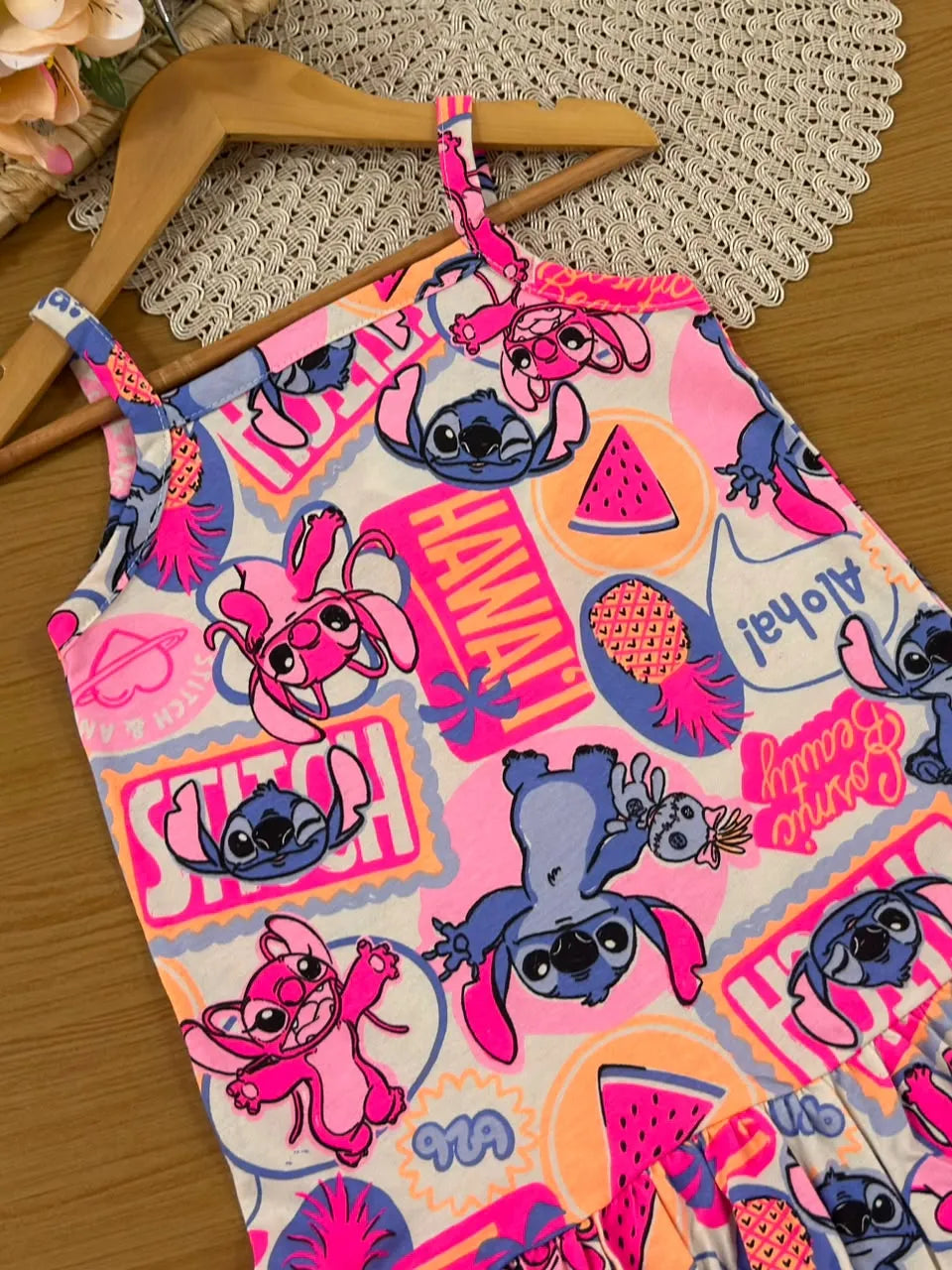 Vestido Infantil Bimbi Bege Stitch e Angel Fruits Disney