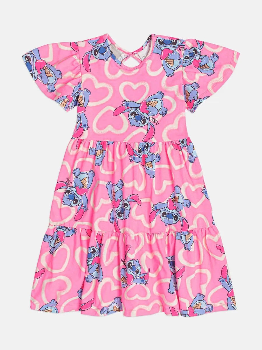 Vestido Infantil Momi Rosa Stitch Sorvetinho Disney