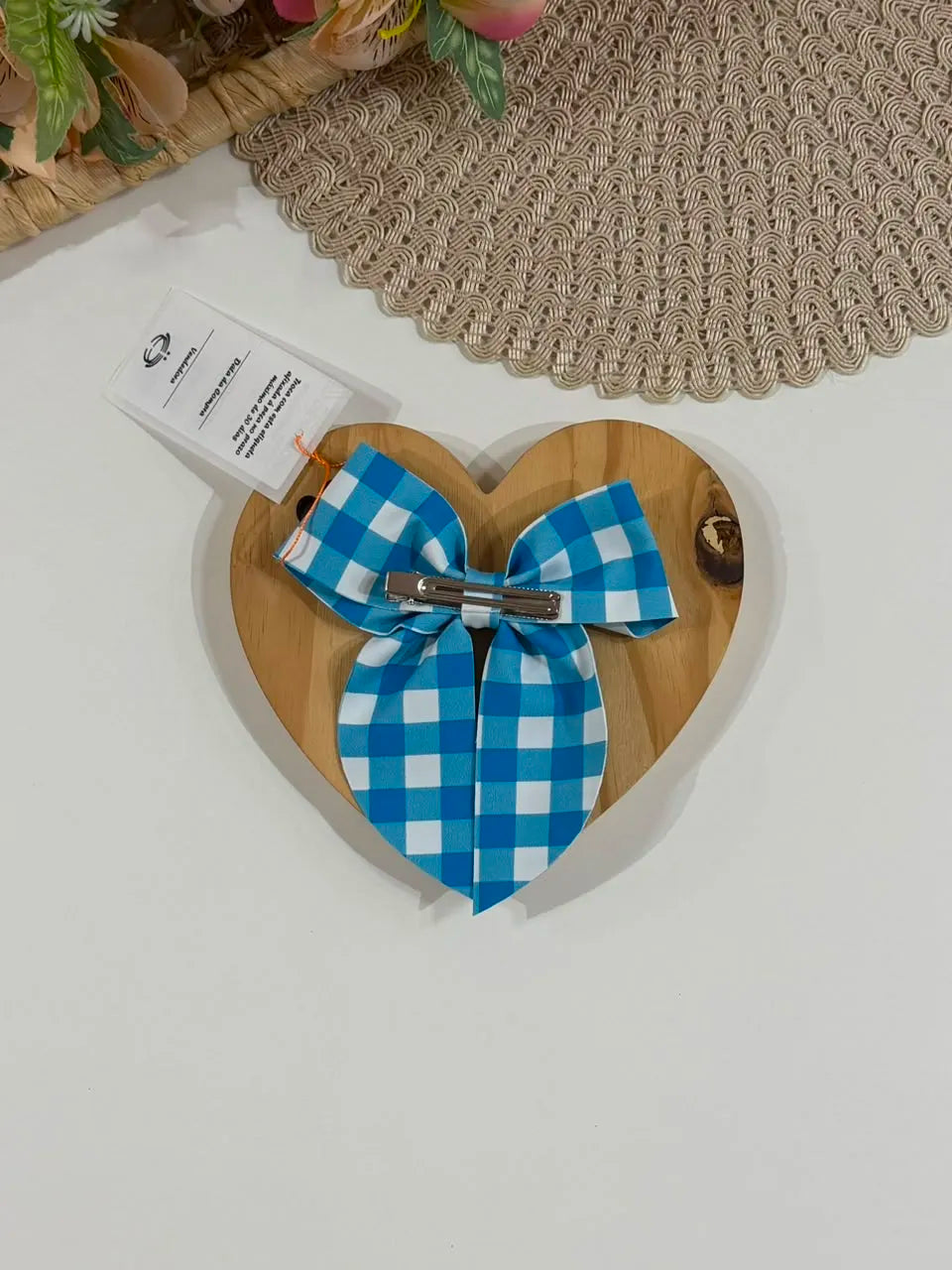 Laço Infantil Siri Kids Xadrez Azul Bia Vichy Limão