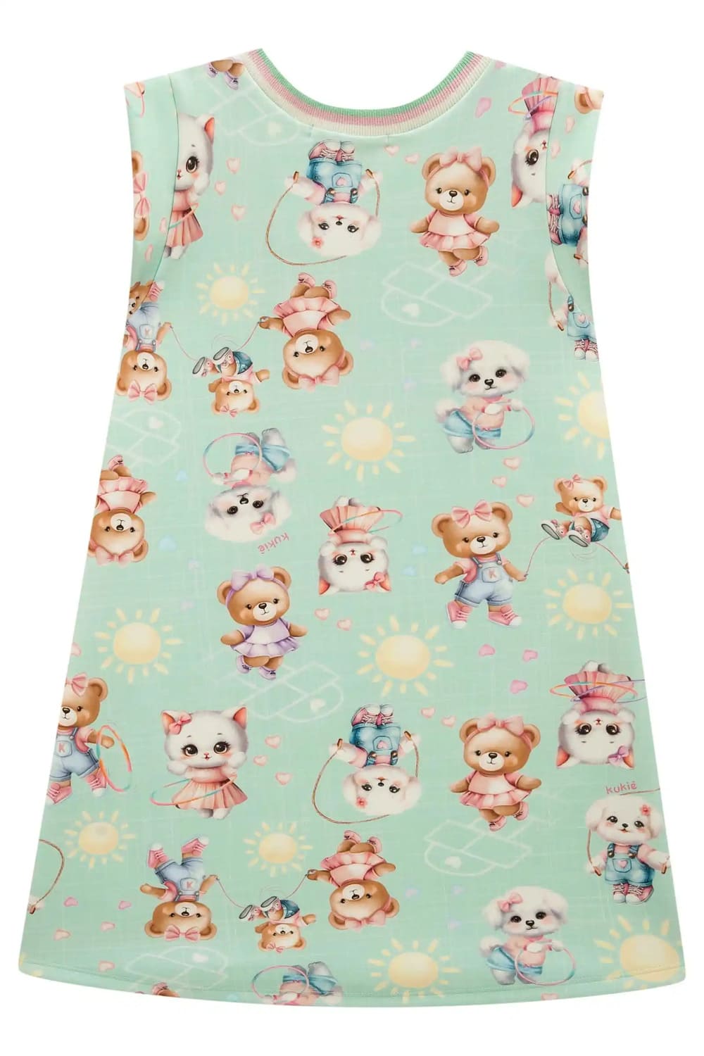 Vestido Infantil Kukie Verão Verde Ursinha