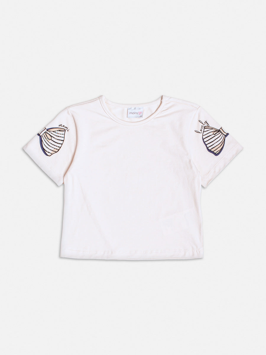 Blusa Infantil Momi Bege Lacinho com Strass