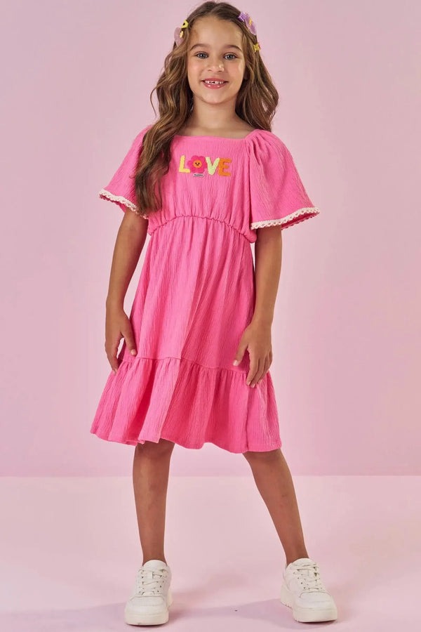 Vestido Infantil Kukiê Verão Rosa Love