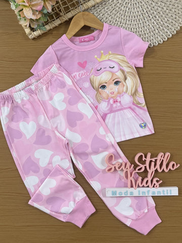 Pijama Infantil Cinti Verão com Calça e Blusa Rosa Princesinha Hora de Dormir