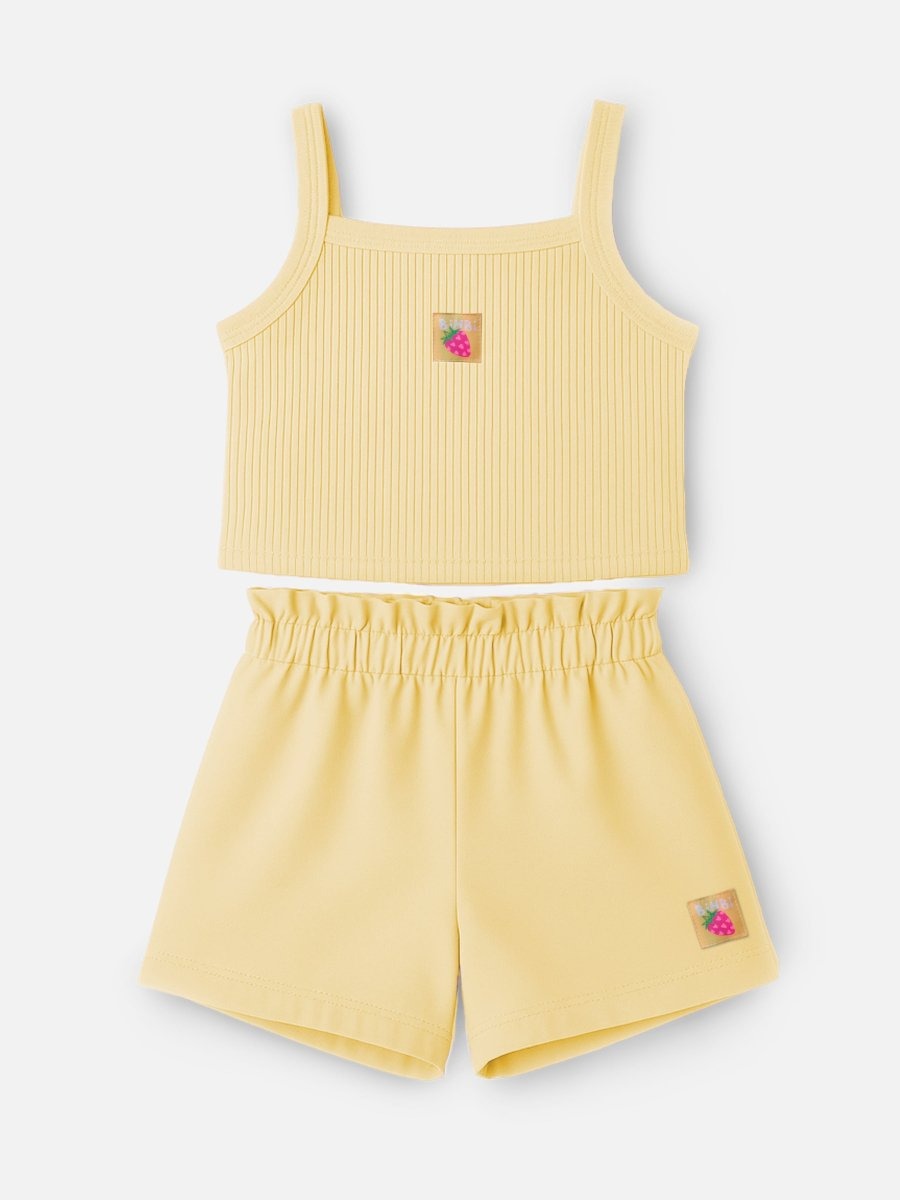 Conjunto Infantil Bimbi Verão com Shorts e Regata Amarela Moranguinho