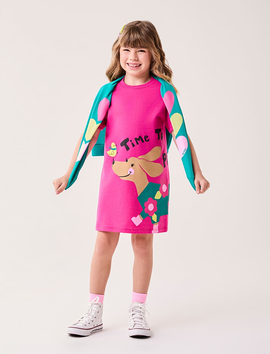 Vestido Infantil Bimbi Inverno Rosa Cachorrinha