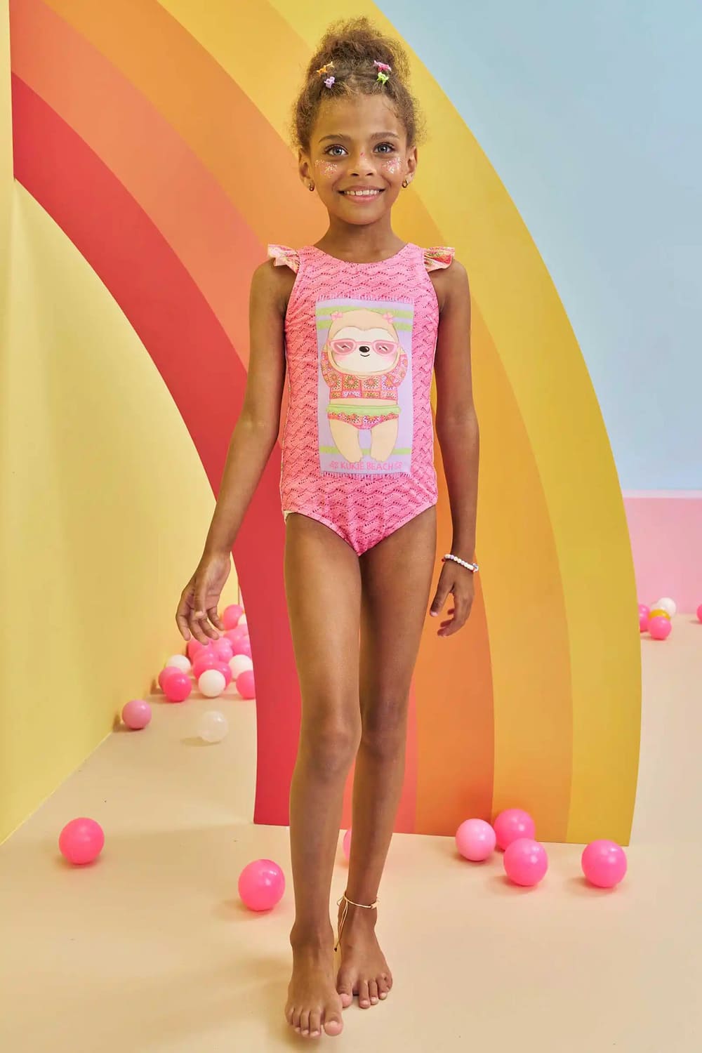 Maiô Infantil Kukie Verão Rosa Bichinho Preguiça