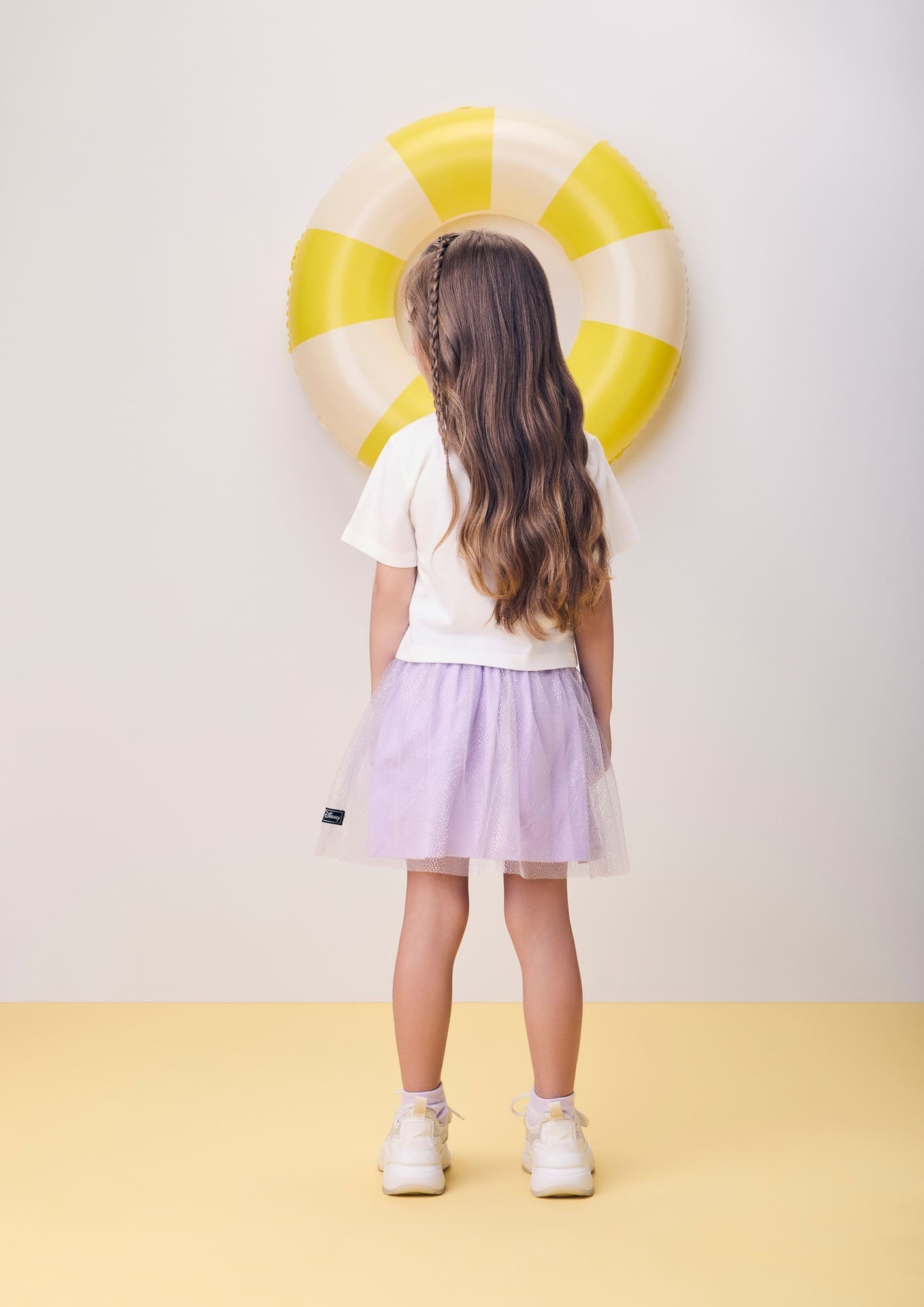 Conjunto Infantil Momi Verão com Saia em Tule Lilás e Blusa Branca Angel