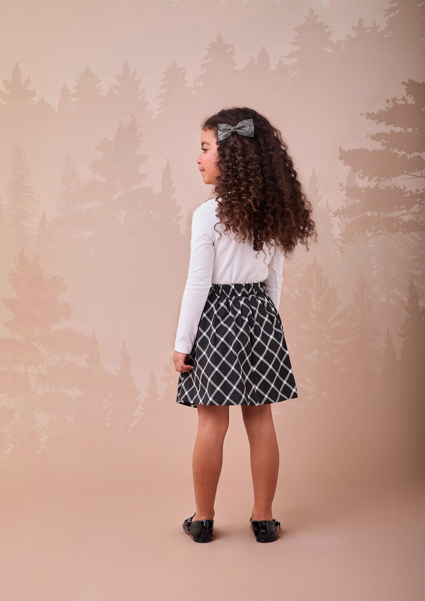 Conjunto infantil Momi Inverno Saia Preta Xadrez e Blusa Manga Longa