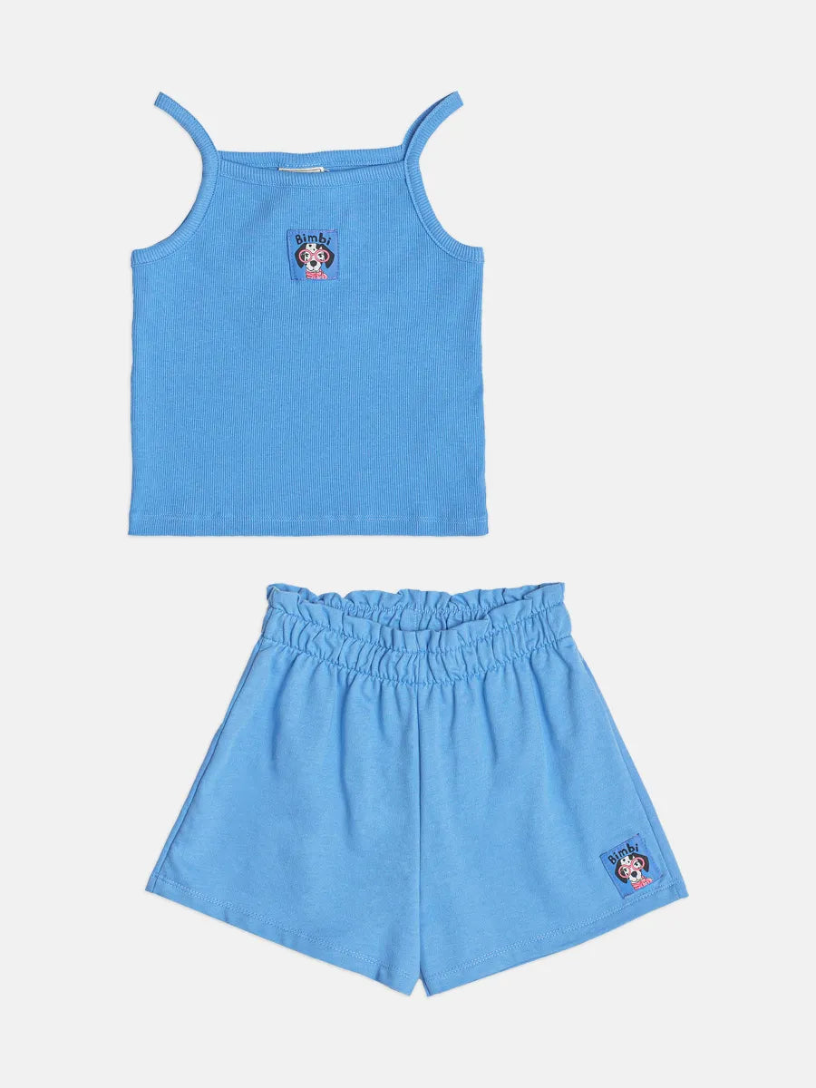 Conjunto Infantil Menina Bimbi Shorts e Blusa Azul Dog