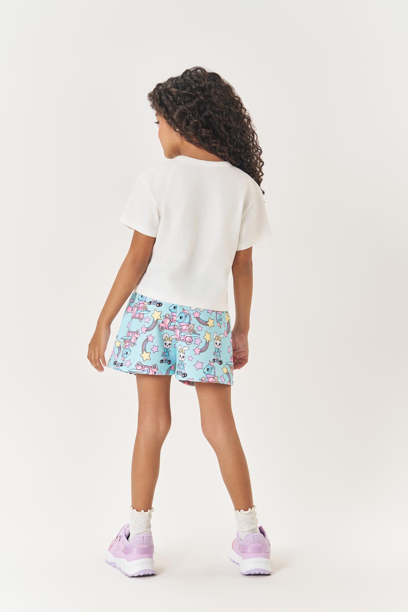 Conjunto Infantil Cinti Inverno Shorts e Blusa Branca Estrelinhas com Strass