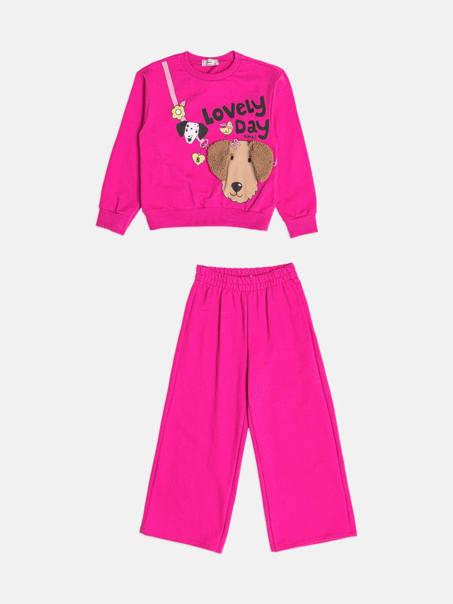 Conjunto Infantil Bimbi Inverno com Calça e Moletom sem Flanela Rosa Cachorro Lovely