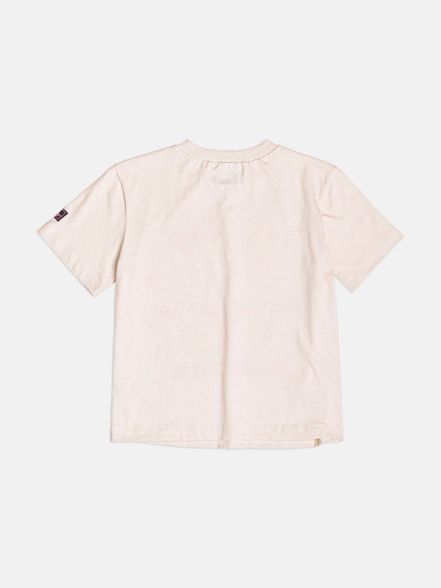Blusa Infantil Momi Inverno Manga Curta Bege Hello Kitty Figurinhas