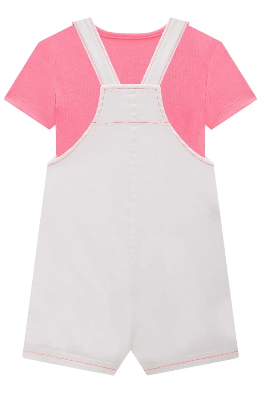 Jardineira Infantil Kukie Verão Rosa com Blusa