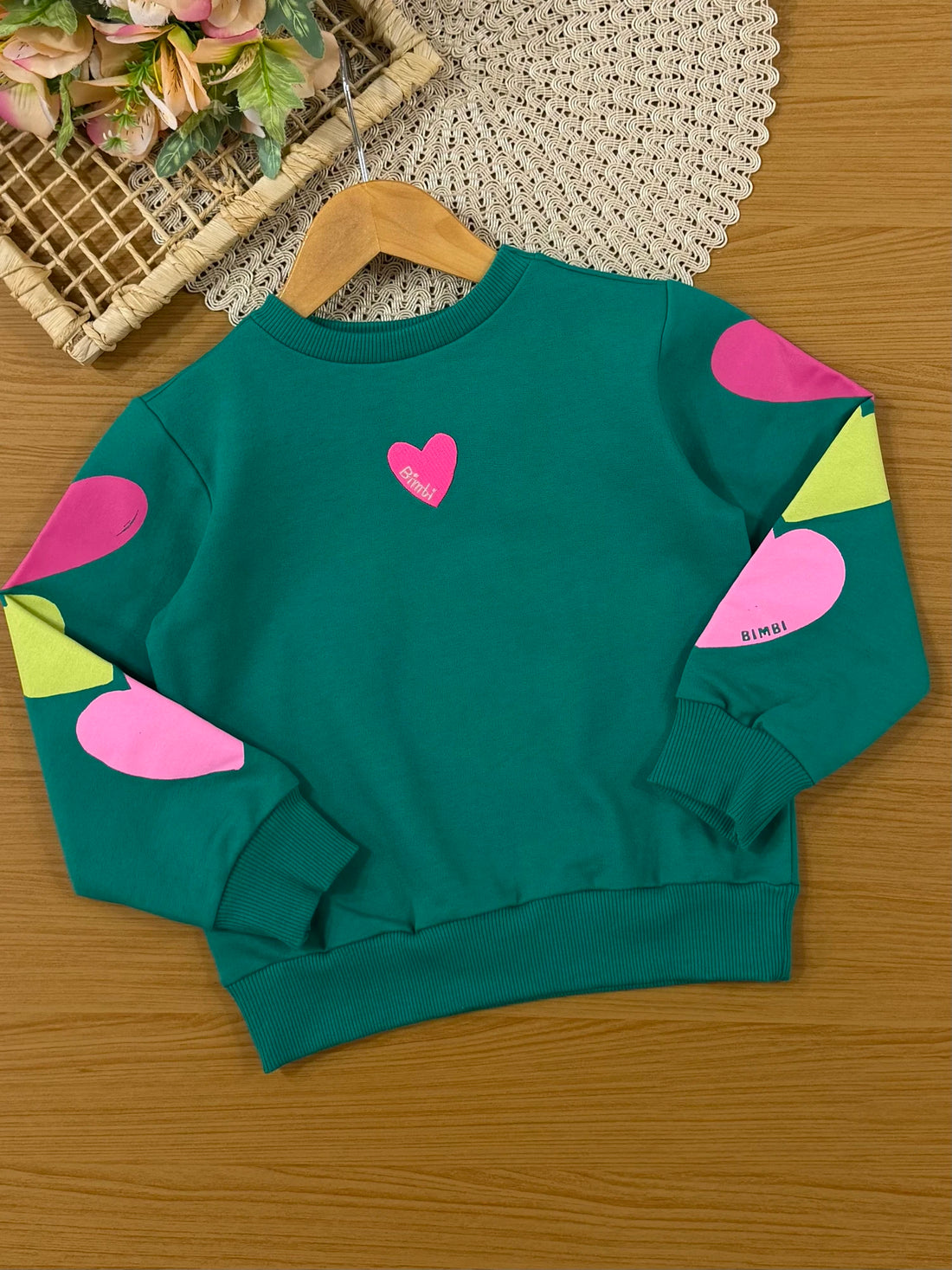 Conjunto Infantil Bimbi Inverno com Calça e Moletom sem Flanela Verde Coraçãozinho