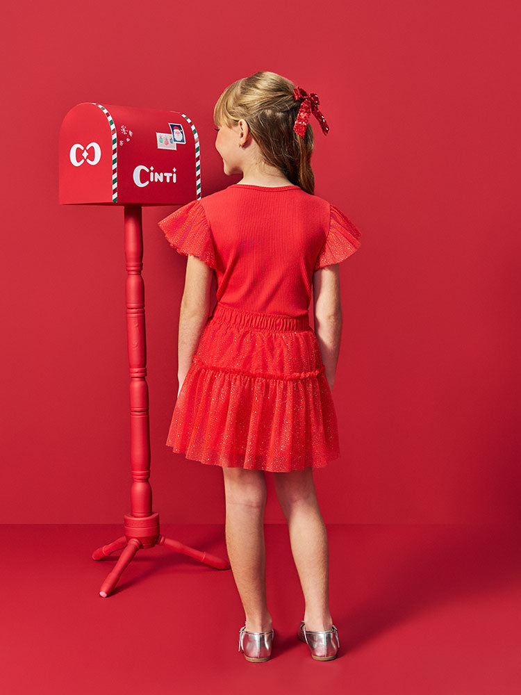 Blusa Infantil Cinti Verão Vermelha com Glitter