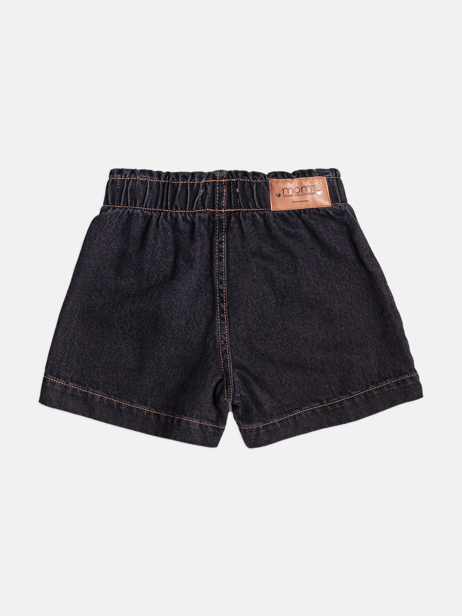 Shorts Infantil Momi Inverno Jeans Preto Hello Kitty