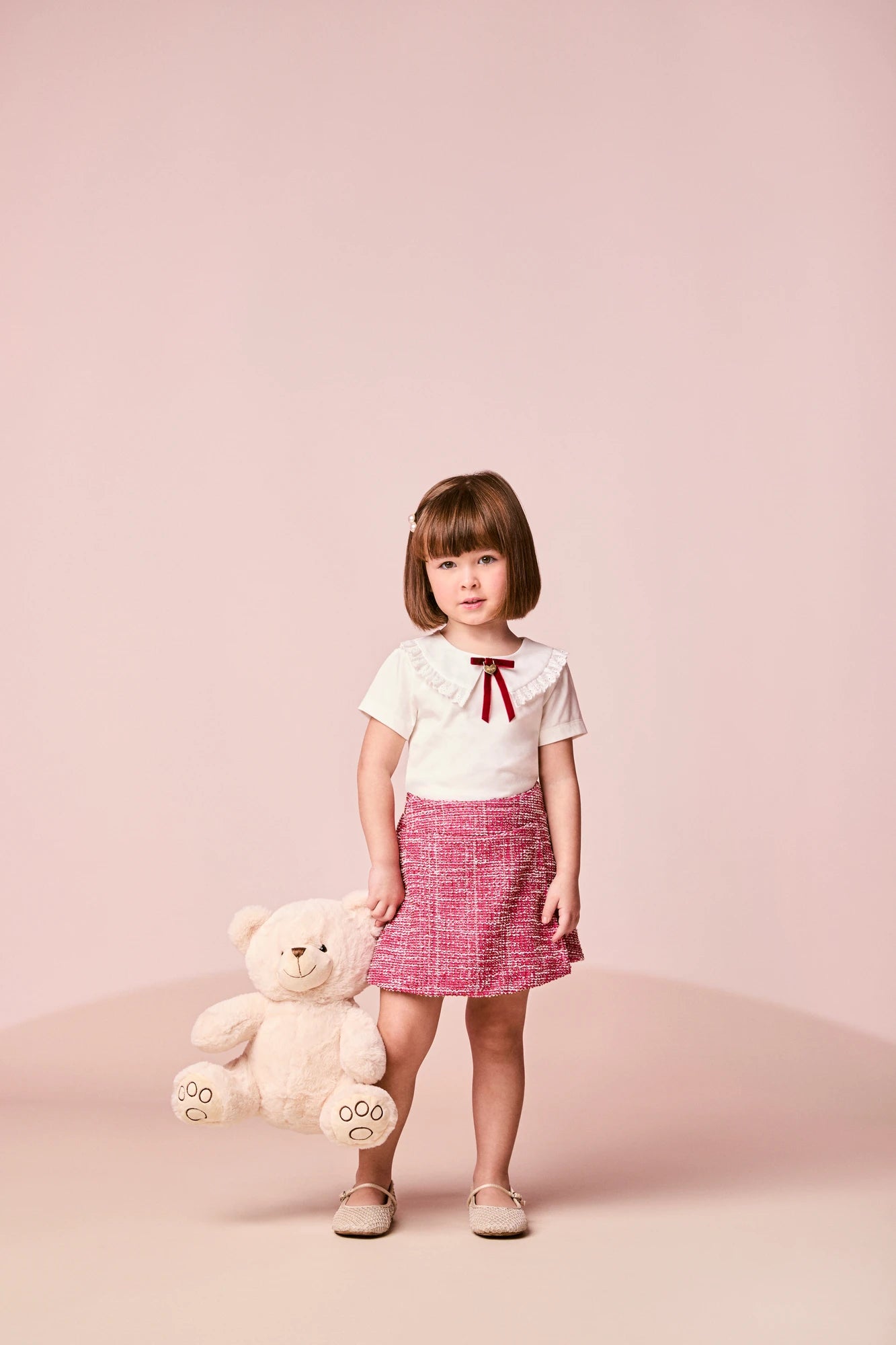 Conjunto Infantil Momi Inverno com Shorts Saia Rosa e Blusa Manga Longa  Lacinho