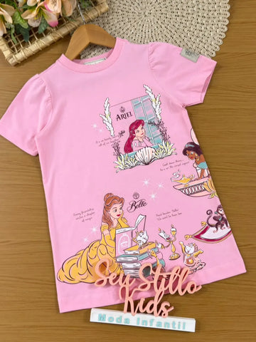 Vestido Infantil Animê Rosa Princesas Disney