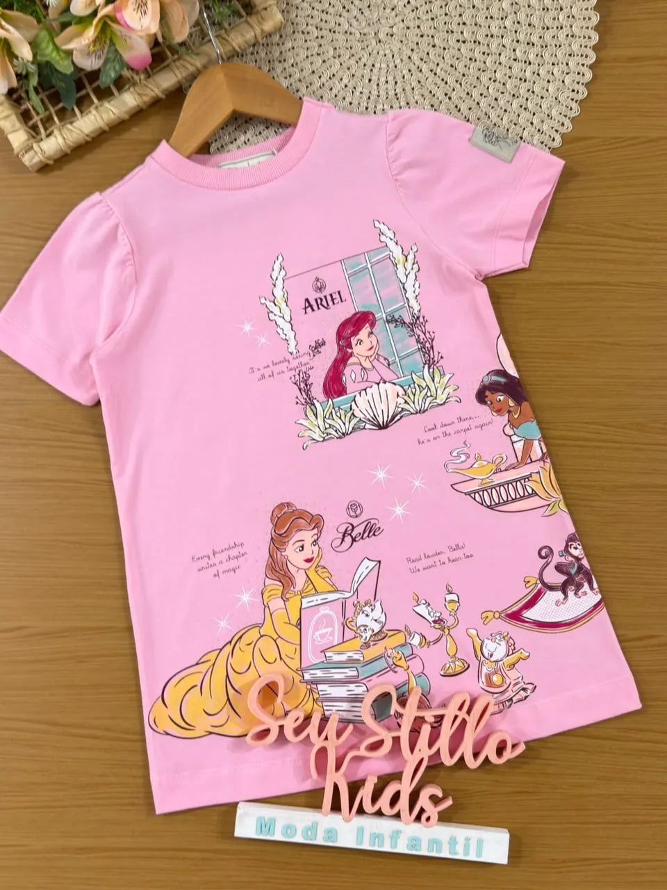 Vestido Infantil Animê Rosa Princesas Disney