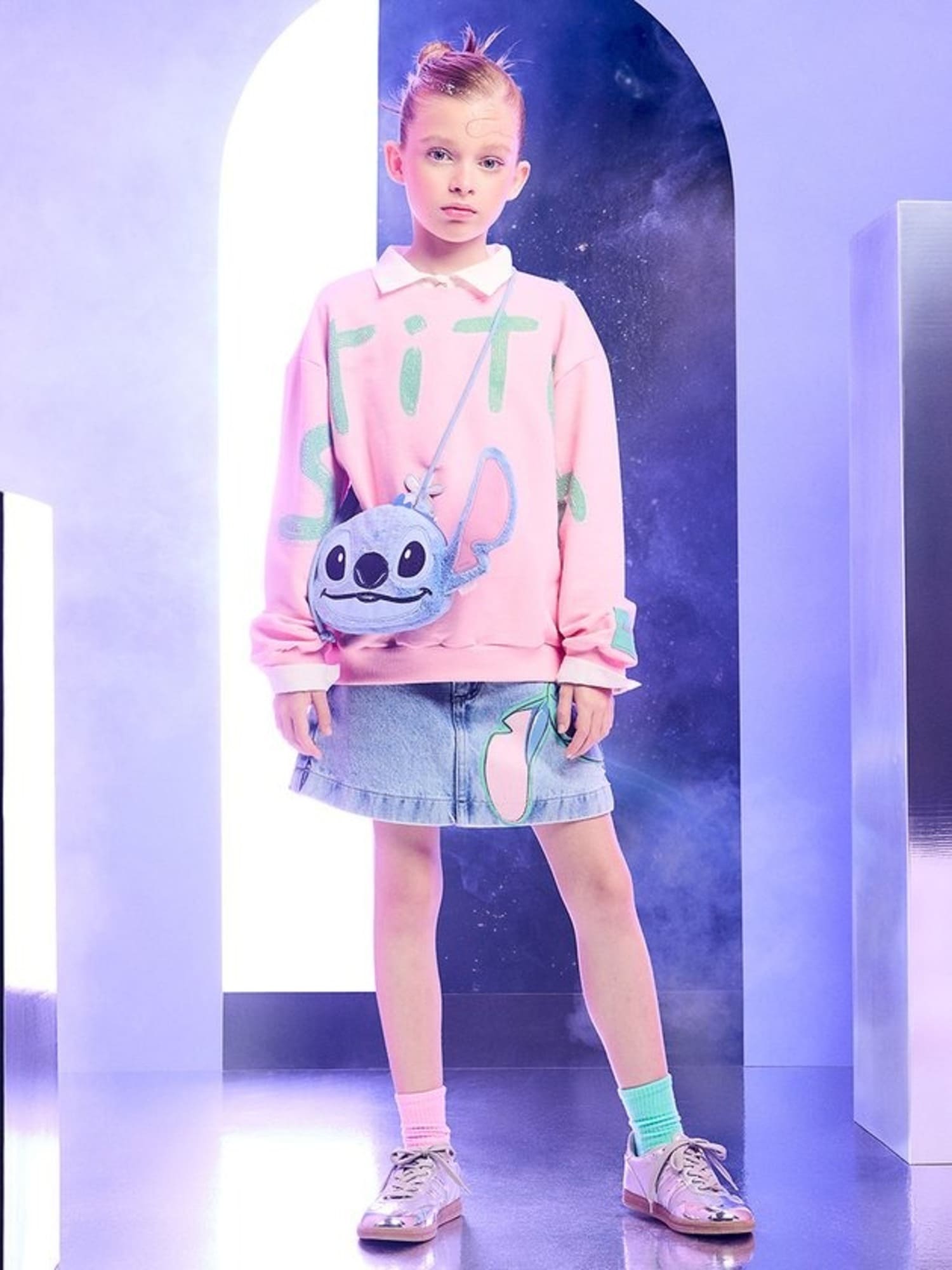Moletom Infantil Animê Inverno Rosa sem Flanela Stitch com Strass Disney
