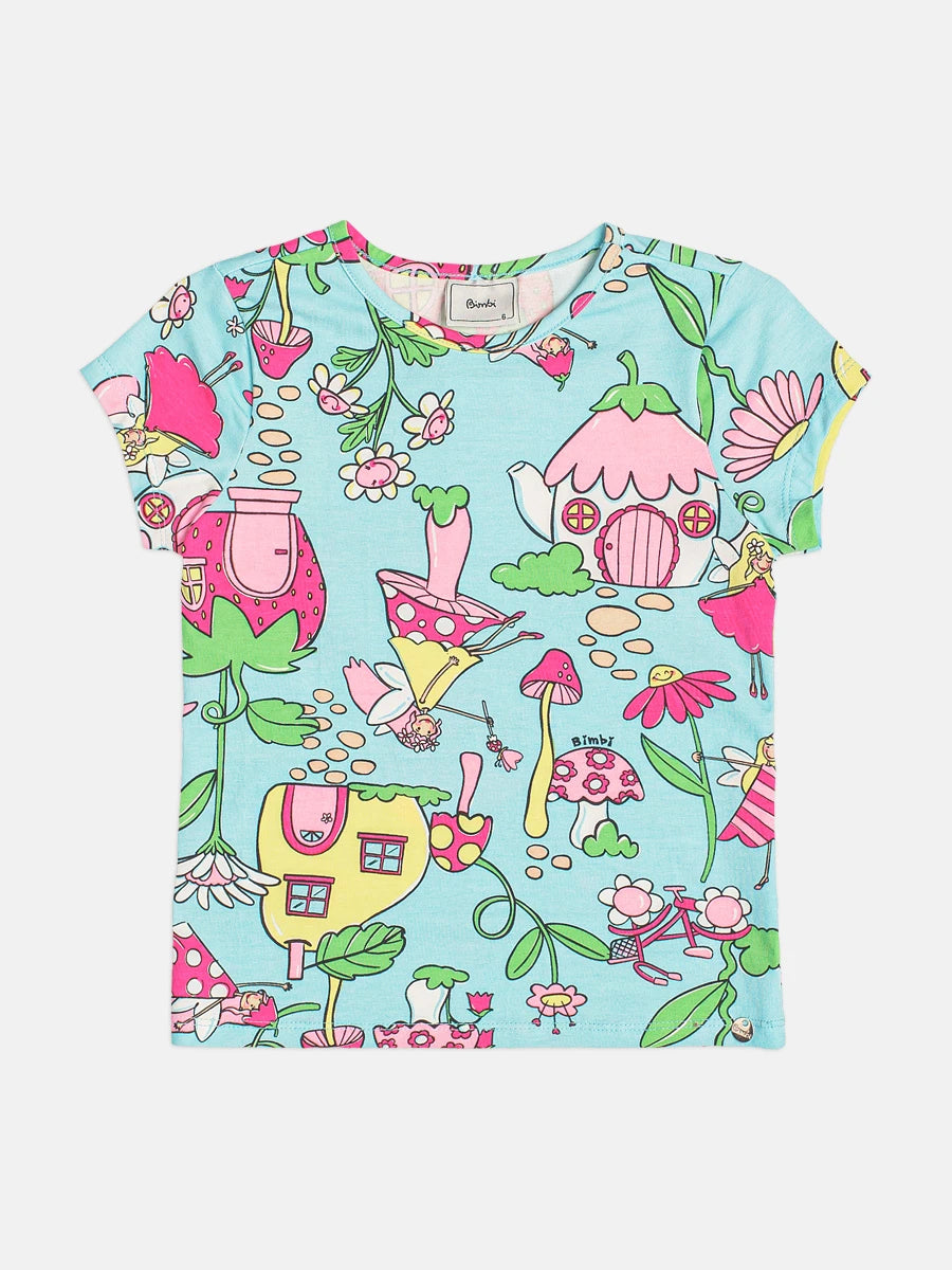 Blusa Infantil Menina Bimbi Azul Jardim das Fadas