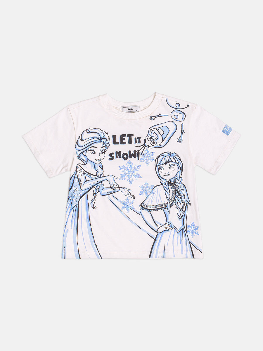 Blusa Infantil Bimbi Inverno Manga Curta Branca Elsa e Anna Frozen Disney