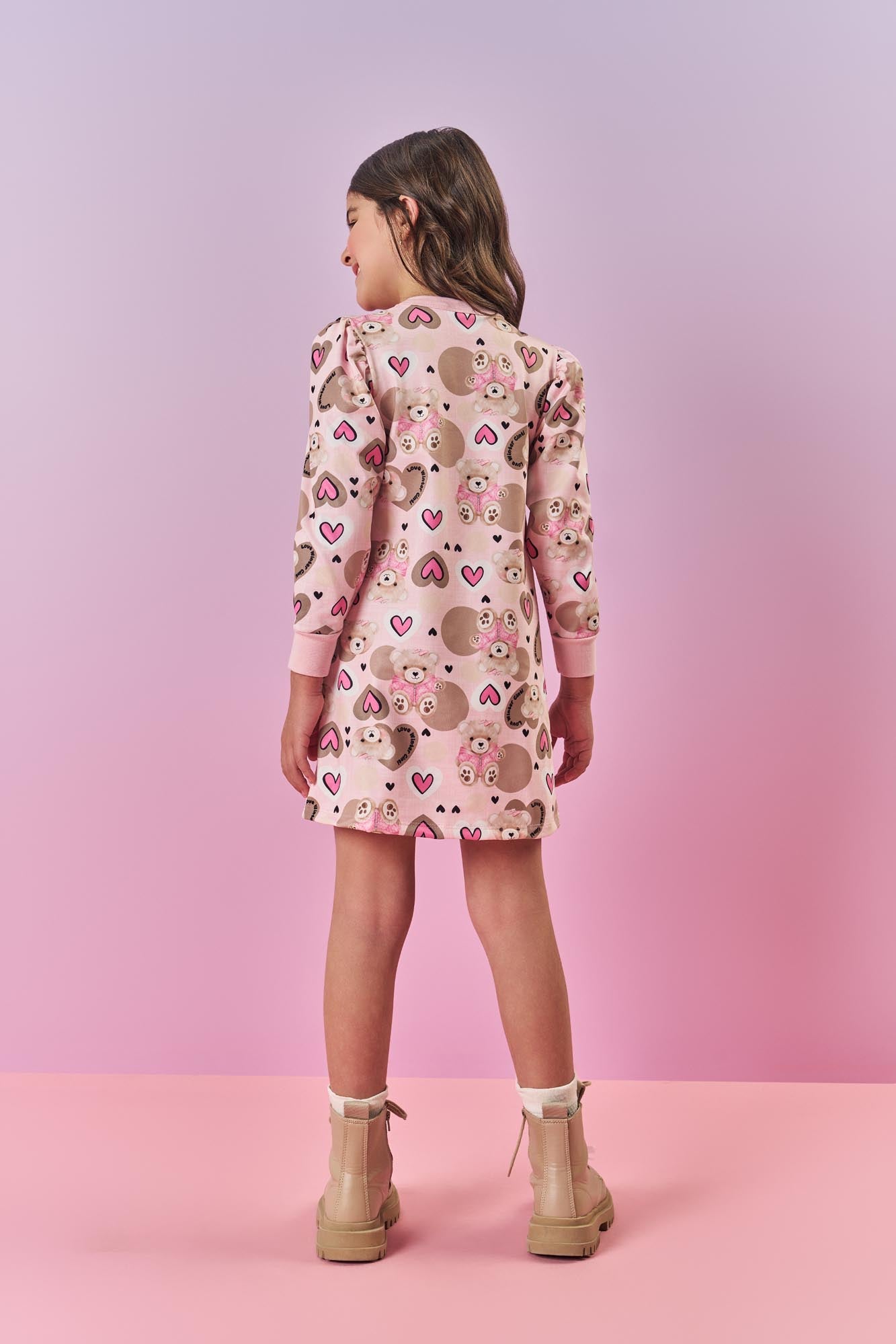 Vestido Infantil Cinti Inverno Rosa Ursinhos