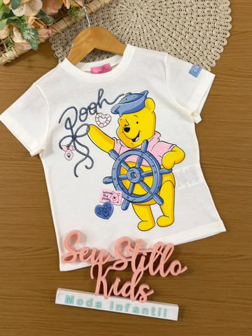 Blusa Infantil Menina Momi Branca Ursinho Pooh Marinheiro Disney