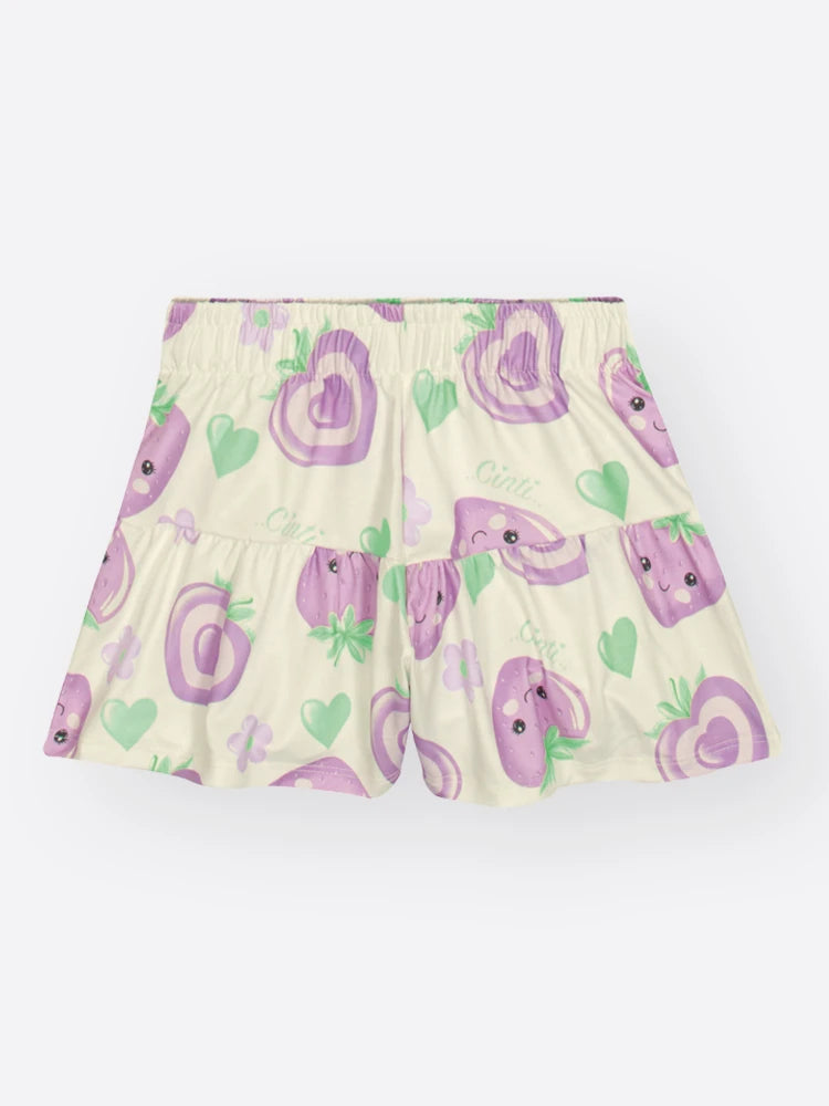 Conjunto Infantil Cinti Inverno com Shorts e Blusa Manga Curta Branca Moranguinho