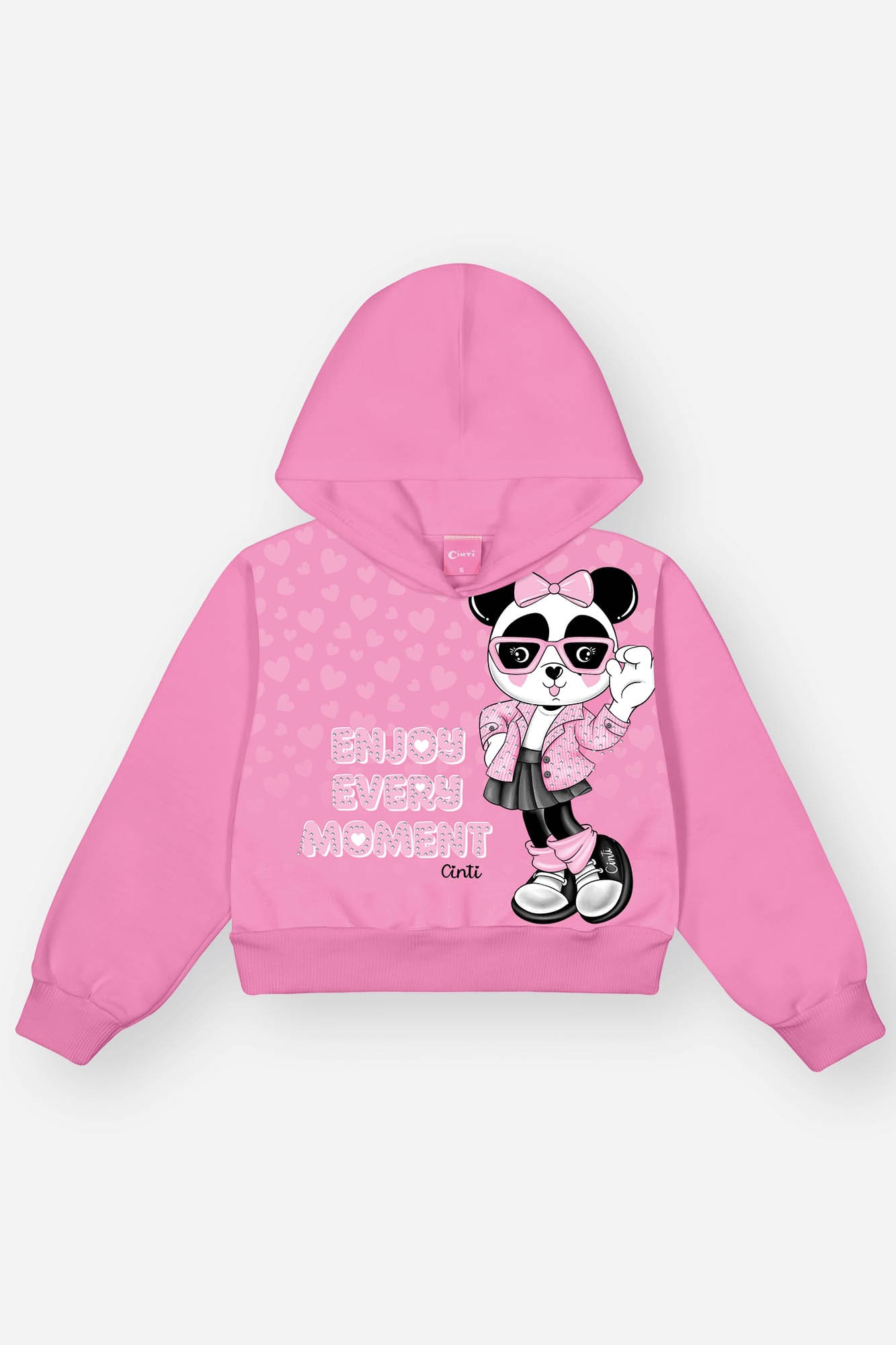 Conjunto Infantil Cinti Inverno Calça e Moletom Flanelado Rosa Panda